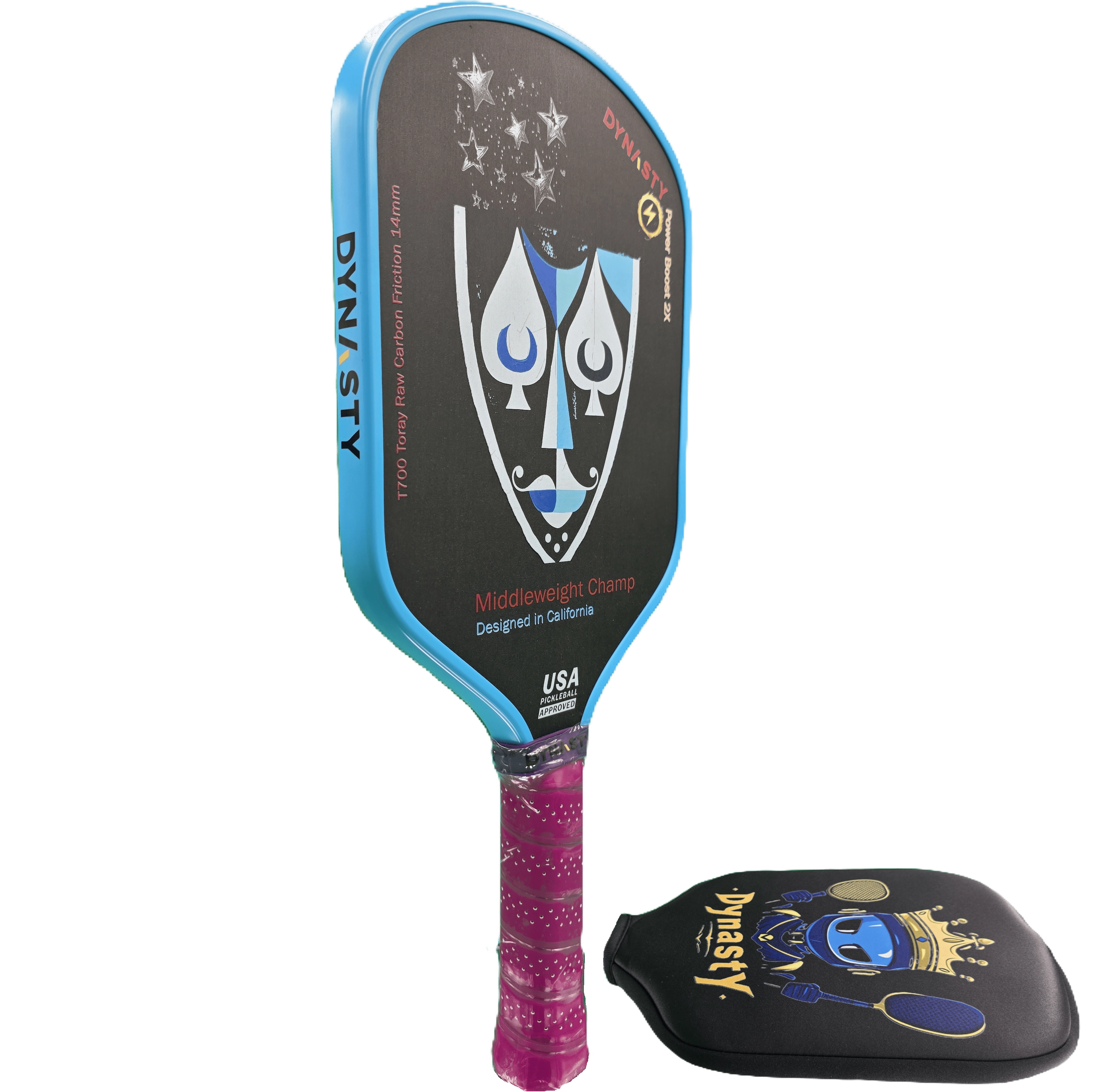 Dynasty Middleweight T700 Raw Carbon Fiber Power Boost 2x 14m Pickleball Paddle