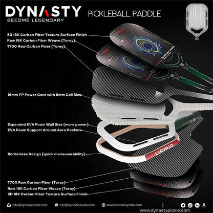 Dynasty Featherweight Triple Layer 3D 18K Carbon Fiber 16mm Pickleball Paddle v4