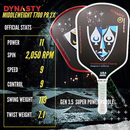 Dynasty Middleweight T700 Raw Carbon Fiber Power Boost 2x 14m Pickleball Paddle