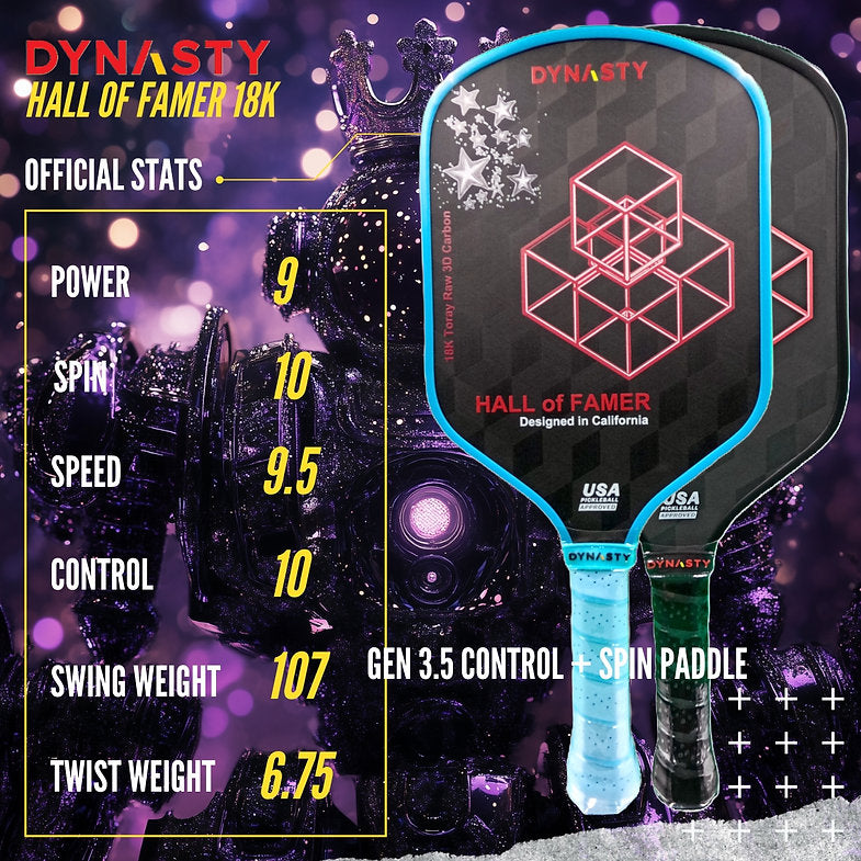 Dynasty Hall of Famer 18K Raw 3D Carbon Fiber 14mm Pickleball Paddle - Royal Pink