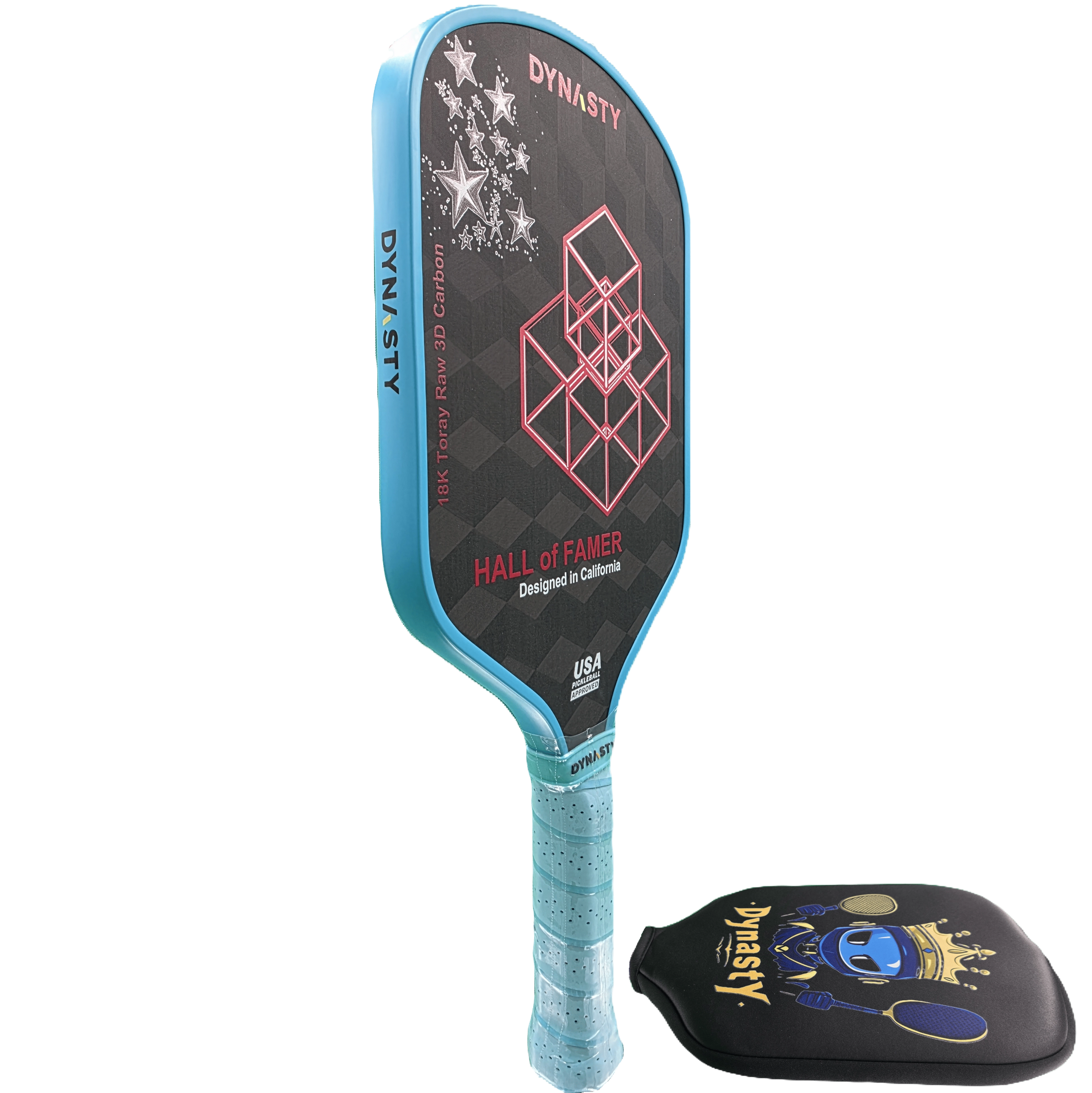 Dynasty Hall of Famer 18K Raw 3D Carbon Fiber 14mm Pickleball Paddle v2 - Blue Aqua