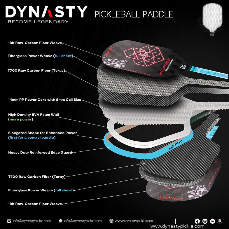 Dynasty Hall of Famer 18K Raw 3D Carbon Fiber 14mm Pickleball Paddle - Crimson Red