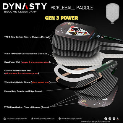 Dynasty Middleweight T700 Raw Carbon Fiber Power Boost 2x 14m Pickleball Paddle