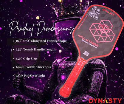 Dynasty Hall of Famer 18K Raw 3D Carbon Fiber 14mm Pickleball Paddle - Royal Pink